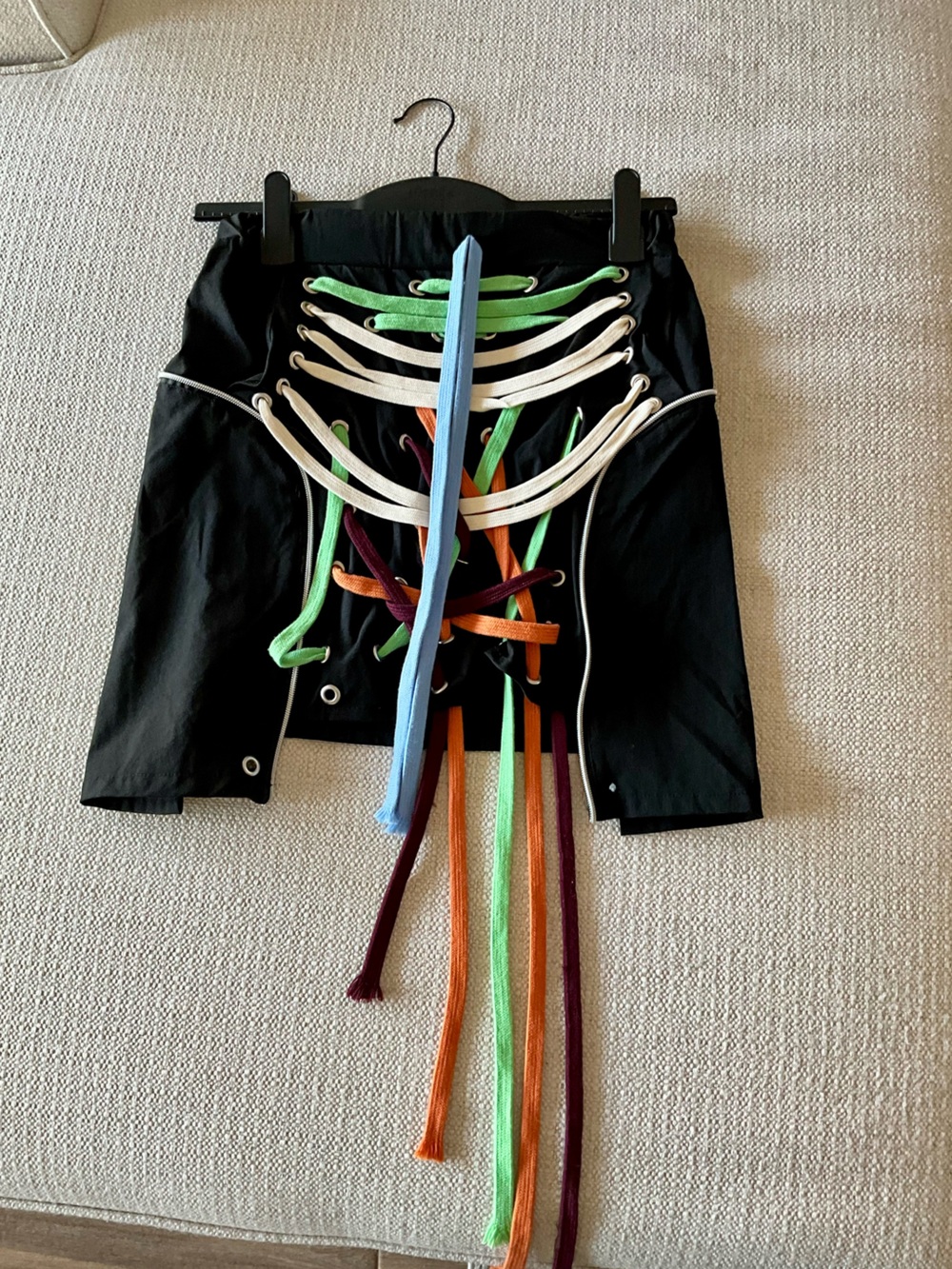 Black Lace-Up Skirt with Multicolor Details